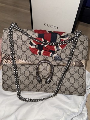 Gucci GG Supreme Dionysus Canvas and Medium King Snake Shoulder Bag python