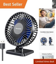 Compact  Quiet USB Desk Fan: Mini Table Fan with Adjustable Airflow, Blue
