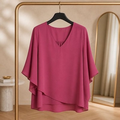 Karen Kane Women's Plus Size Bracelet Sleeve Asymmetric Top in Tulip #1214