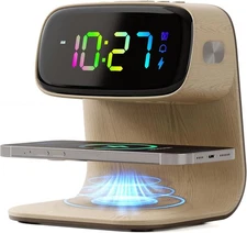 Woodgrain 3-in-1 Smart Lamp: 15W Wireless Charger & Digital Alarm Clock