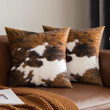 Woaboy Pack of 2 Decorative Throw Pillow Covers Cowhide Brindle Printed Couch...