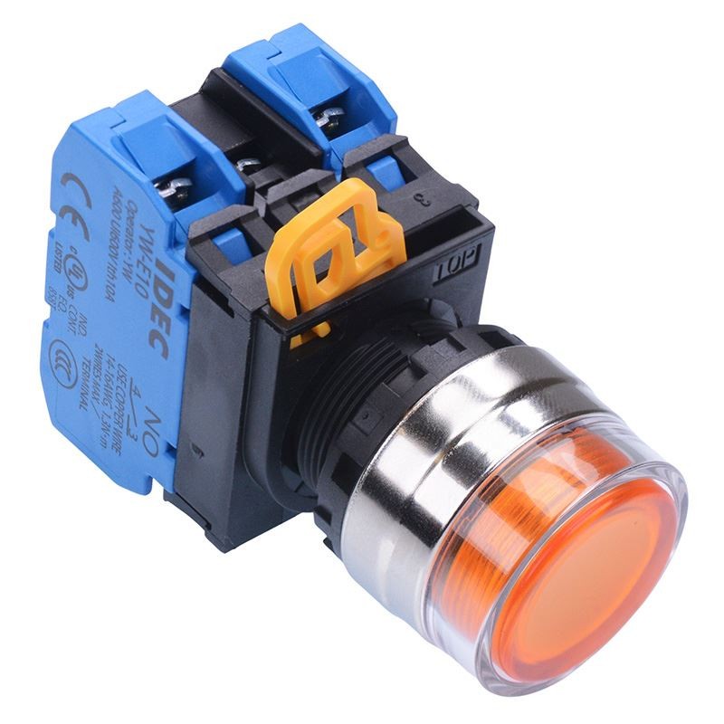 IDEC Amber 24V illuminated 22mm Metal Momentary Shrouded Push Button Switch 2NO