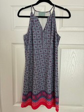 Skies Are Blue Geo Print Sleeveless Shift Dress Red Blue Boho Women S