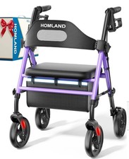 Homeland Foldable Rollator Walker with Seat, 8" Wheels, 350 lb - Purple