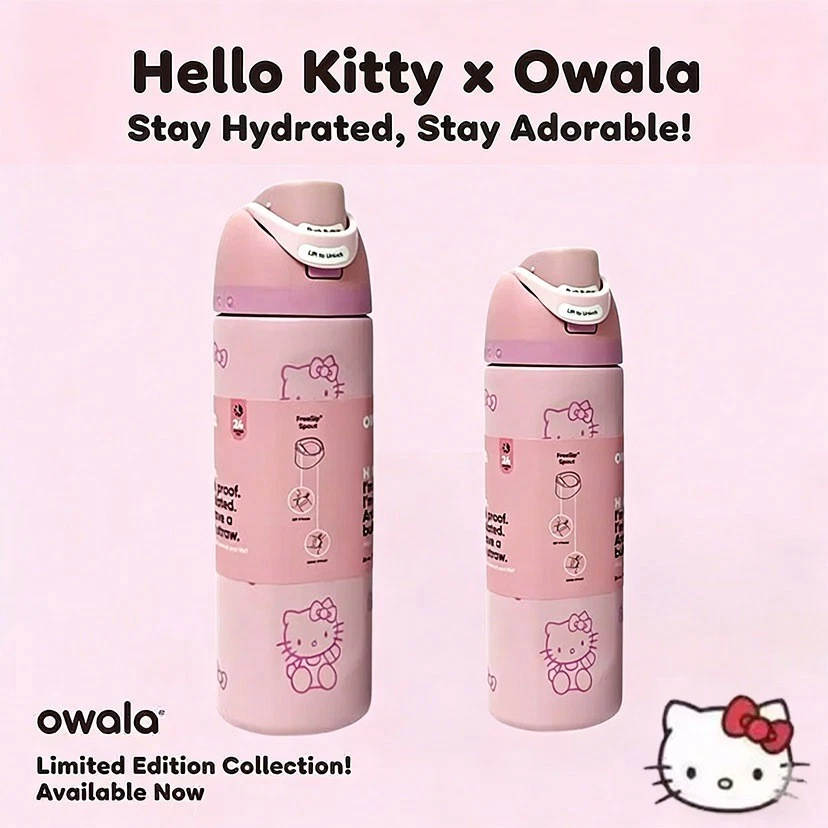 Owala x Hello Kitty 24oz FreeSip Water Bottle Pink Rose Quartz, Stainless Steel