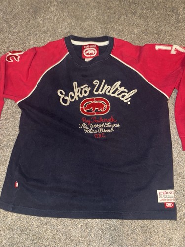 ECKO UNLTD Youth Sweatshirt S/M Sz 7 Y2K Navy Red Embroidery - Picture 2 of 10
