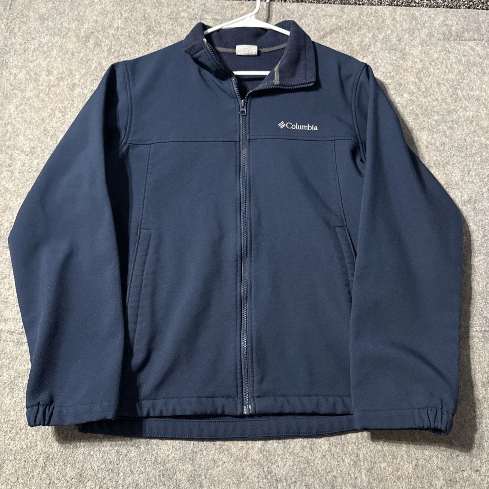 Columbia Fleece Lined Soft Shell Jacket Mens Medium Full Zip Blue Embroidered