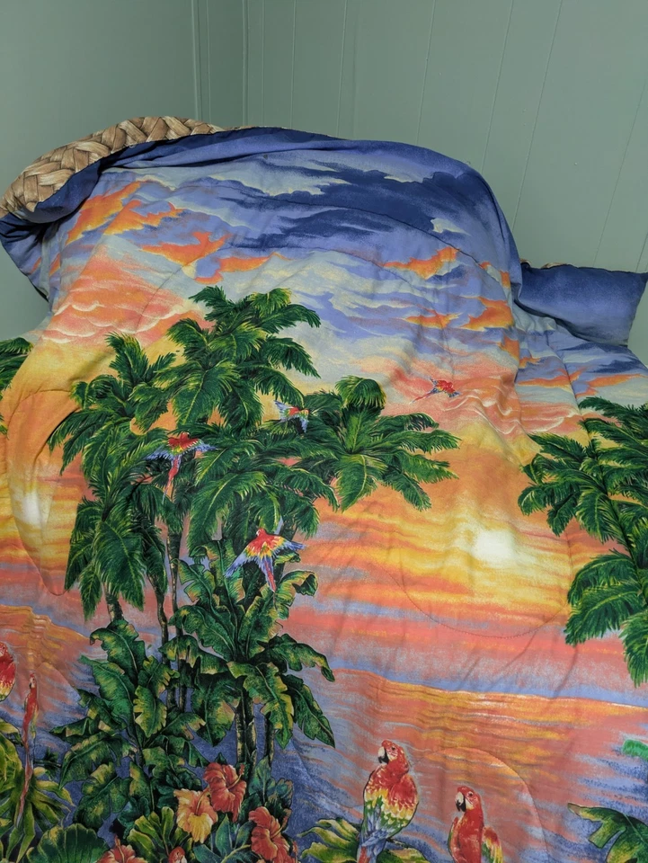 罕见复古双码热带火烈鸟鹦鹉丛林被子 — 第 3/4 张图片