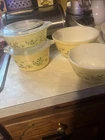 Vintage Pyrex Solid Verde Greens 6pc Set Cinderella Bowls, Casserole Dishes Frid
