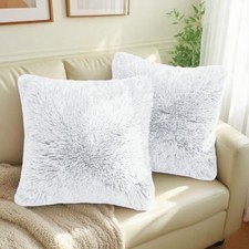 Plush Shaggy Throw Pillow Covers, Decorative Faux 18" x 18" Pack of 2 White