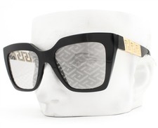 Versace Sunglasses Shiny Black Greek Key Monogram Mirror VE4418 GB1/AL with Case