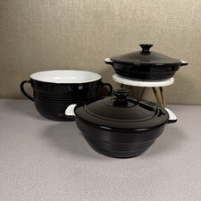 Well Equipped Kitchen Set of THREE Stoneware Round Black Casserole Dishes