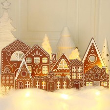 Christmas Gingerbread House Tabletop Decorations with Light Wooden Christmas ...