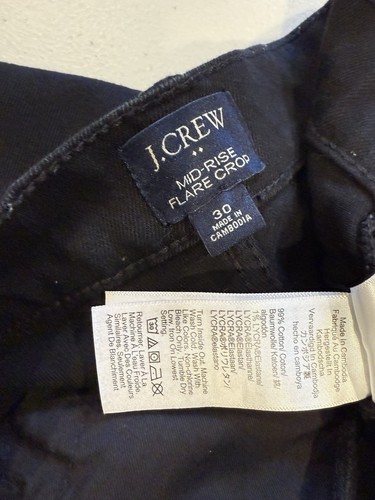 J Crew Pants Womens 33" Black High Rise Flare Crop Denim Pockets Stretch Travel - Picture 3 of 7