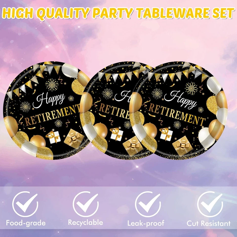 40 PIEZAS Decoraciones de Jubilación para Hombres Feliz Jubilación Decoraciones Platos Servilletas Foto 3 de 4