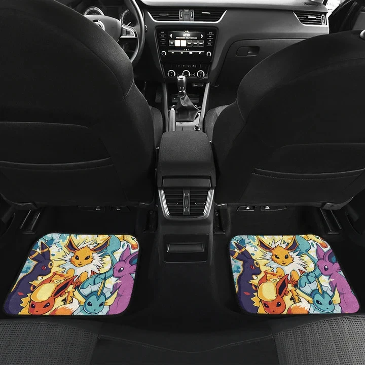 PKM Anime Car Floor Mats - Eevee Full Evolution Doodle Style Car Accessories