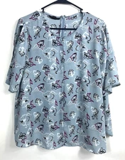 Women's Attention Blue Burgundy Black White Floral Round Neck Cold Shoulder XL