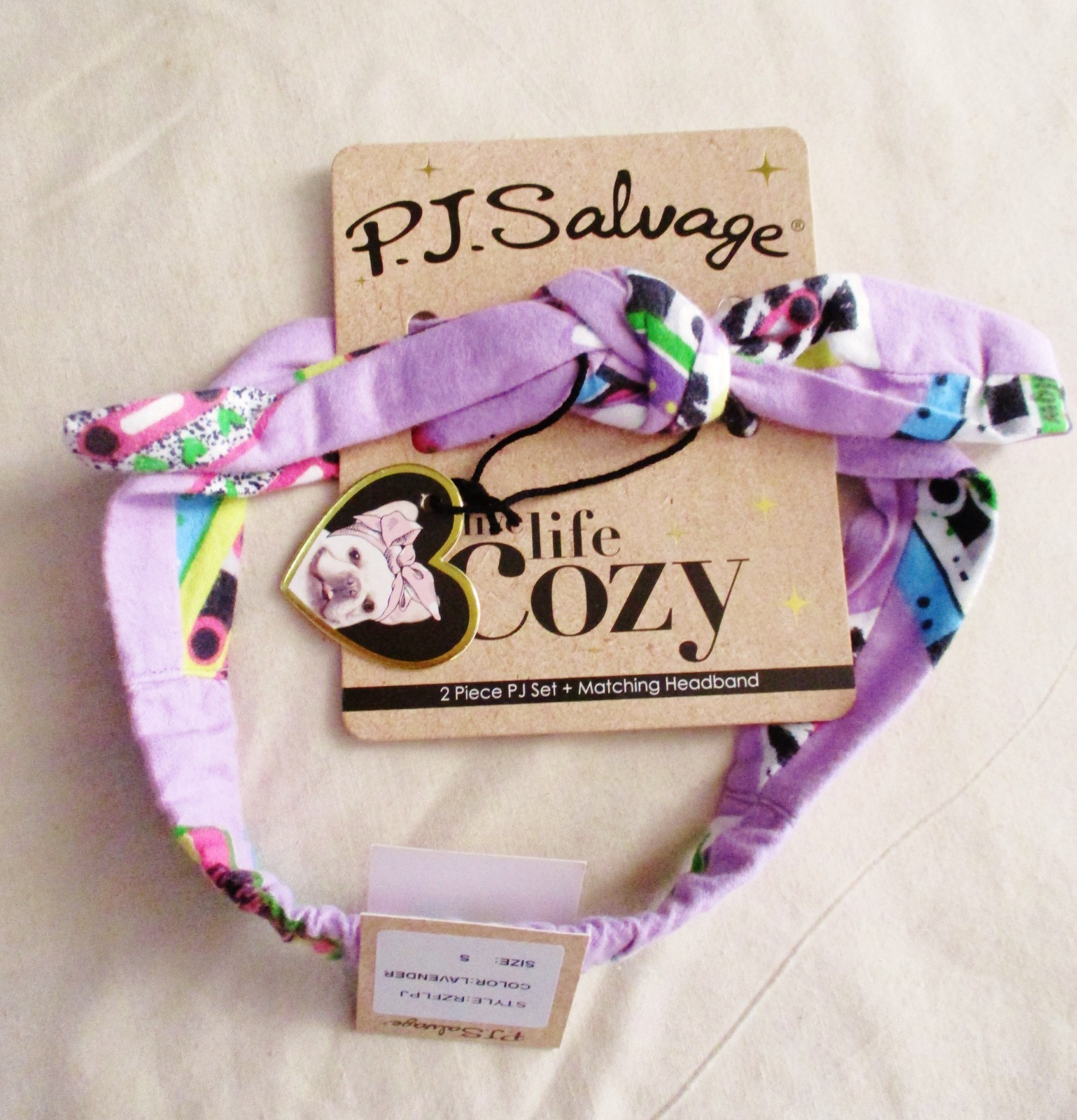 Pj Salvage LIFE IS A MIXED TAPE Flannel Pajama Set LAVENDER/Multi Cotton Med NWT