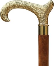 Victorian Style Designer Brass Handle Cane Vintage Nautical Wooden Walking Stick