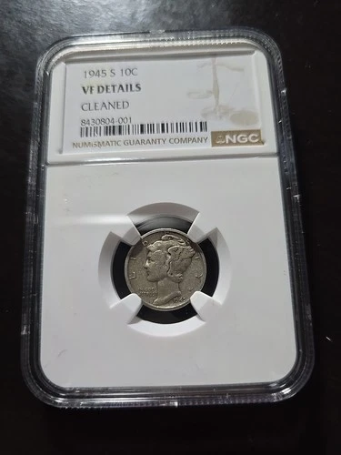 1945-S 10C Mercury Dime NGC GRADED VF DETAILS - CLEANED