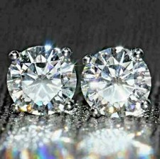 3Ct Certified White Diamond Solitaire Screw Back Studs-Great Shine VIDEO