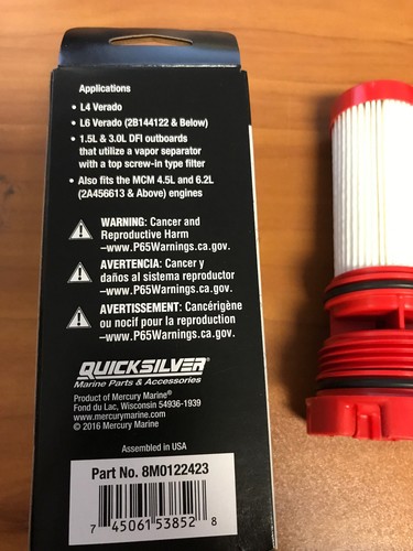 OEM Mercury Optimax Verado DFI Fuel Filter 35-884380T 35-8M0020349 35-8M0060041 - Picture 4 of 4