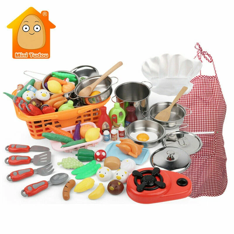 Kitchen Toys Set For Kids Girl Cooking Baby Cutting Fruit Cooking Kitchen Utensils  Children's Simulation Education Kitchen Toy