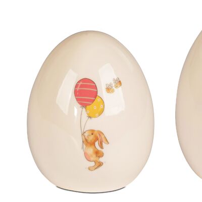 LED Dekoobjekt Oster Ei Hase mit Ballons H. 12cm weiß Porzellan Formano F25