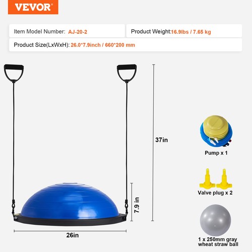 VEVOR 26" Half Exercise Ball Trainer Yoga Balance Stability Ball Resistance Band - Picture 7 of 12