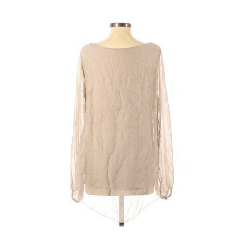 DOLCE RAGAZZA Bluse Oberteil 100% SEIDE BLUSE hellbraun mit Pailletten Langarm Hi-Lo L - Bild 1 von 10