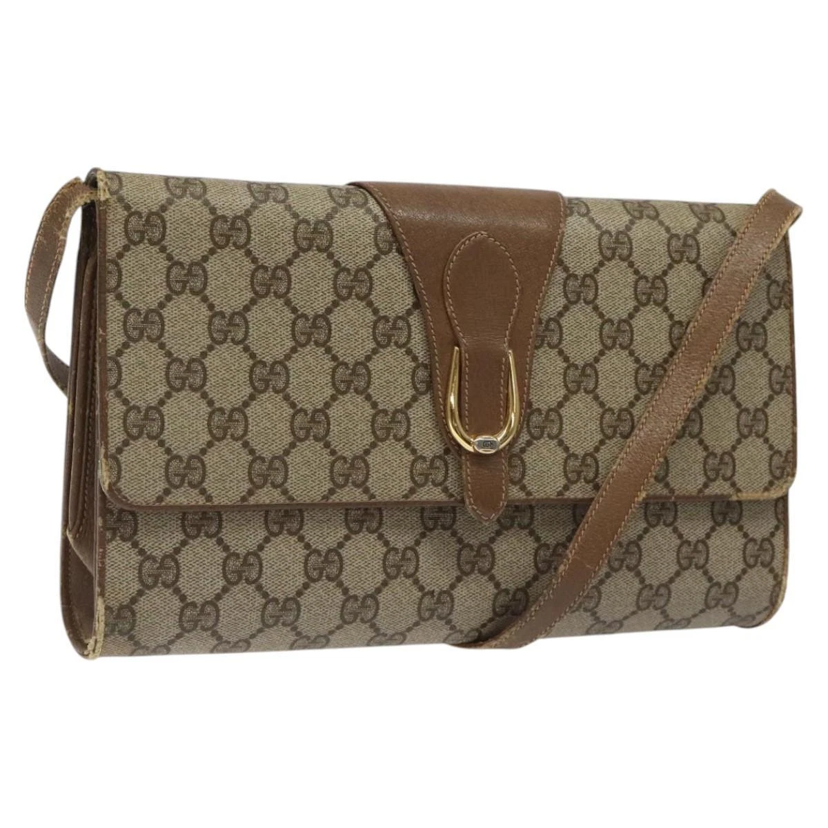 Sac à bandoulière GUCCI GG Supreme PVC beige or authentique BD1873