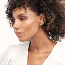 14K Yellow Solid Gold Diamond Chain Drop Dangle Front Back Stud Earrings Women