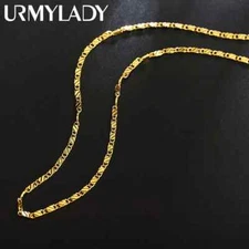 40-75cm 18K gold 925 Sterling silver charm 2MM flat chain Necklaces Jewelry