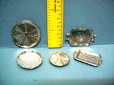 Miniature Serving Trays #SS3004 3041 (5 diff) Silvertone Falcon 1/12th Scale