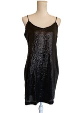 Vince Camuto Black Sequin Mini Slip Dress Party Cocktail Size Small