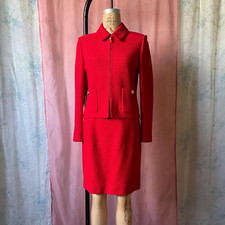 Vintage St. John Collection Red Knit Gold Hardware Skirt Suit Set XS/S