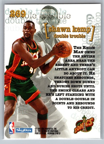 Skybox Premium #269 1996 Shawn Kemp Seattle SuperSonics - Imagen 2 de 2