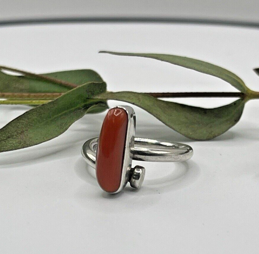 Stackable Ring Coral Stone Sz 6.75 - image 5