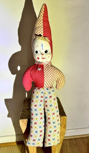 Carnival Clown Doll, Celluloid Face Collectible 29” Rare 1950’s MCM Unique - Picture 7 of 20