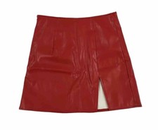 Vamp Red Pleather Mini Skirt Size M Front Slit Club Wear Side Zipper Tight Fit