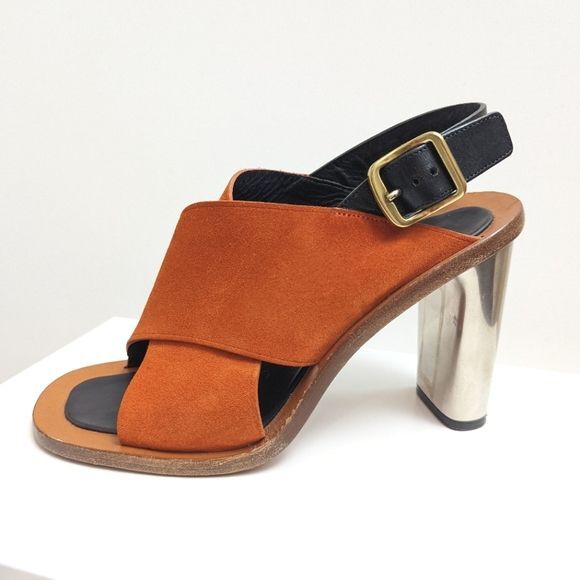 パンプス Celine Slingback Celine Slingback Suede Crossover Sandals - Silver Heel