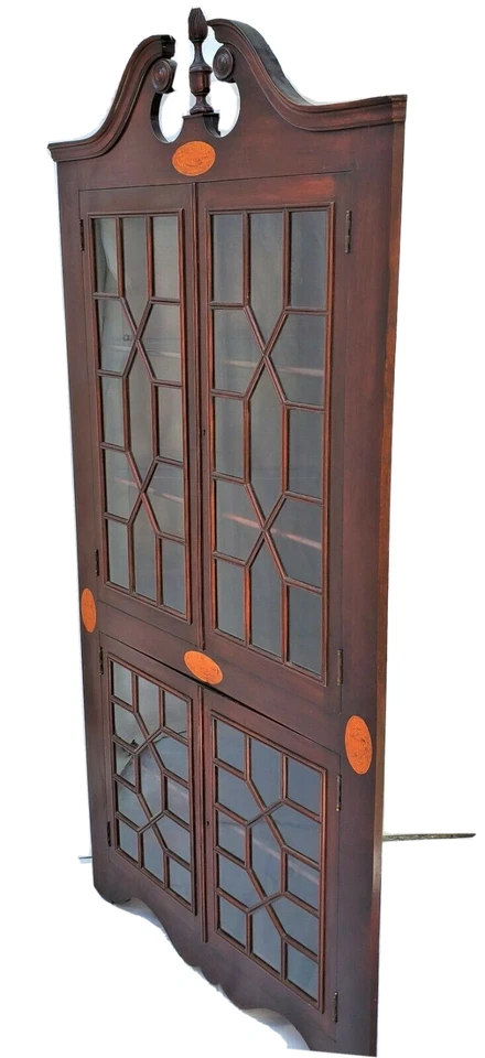 Antiguo gabinete de porcelana con incrustaciones de pantalla completa de caoba Curio LA Área Foto 3 de 4