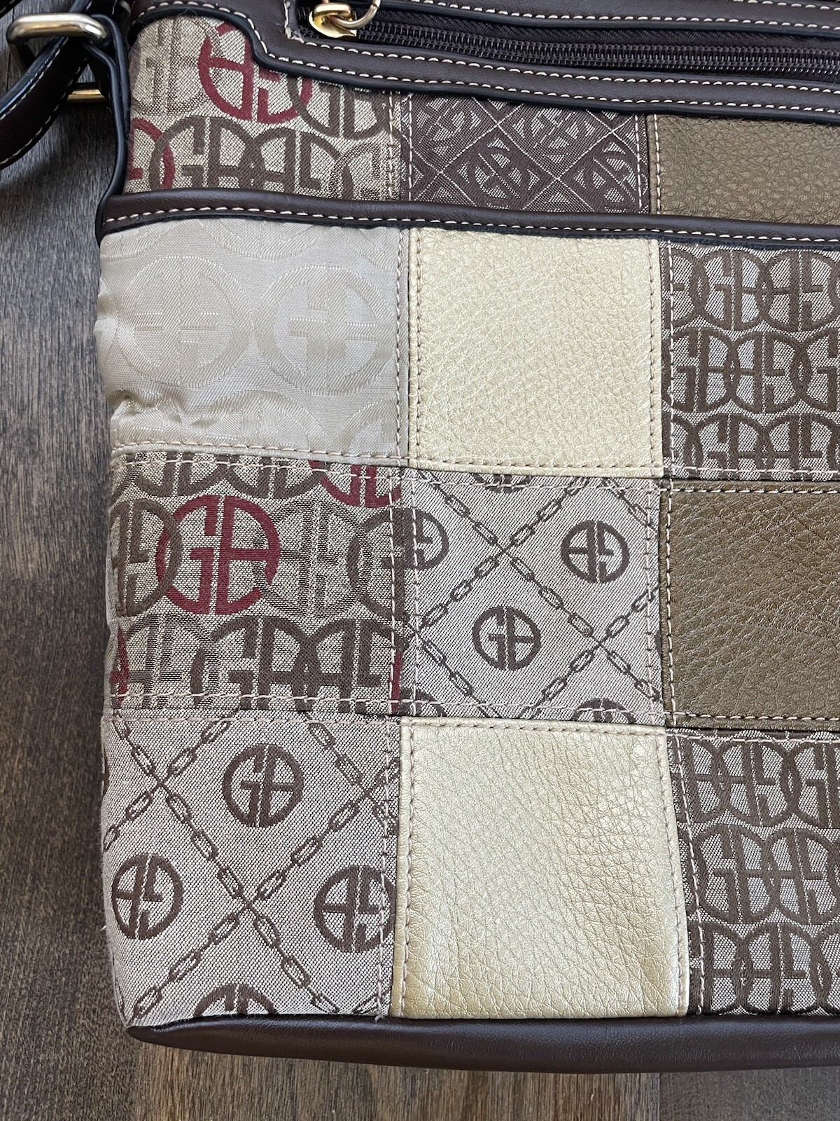 GIANI BERNINI Leather Canvas Logo Patchwork Cross… - image 6