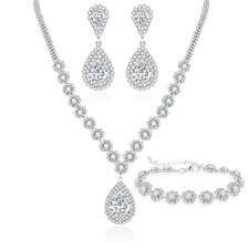 Jewelry Set for Women Silver Jewelry Set for Brides Bridesmaid Rhinestone Cho...