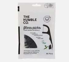 NEW! 2 The Humble Co. - Floss Picks (Plan-Based) Mint/Charcoal 50 pcs ( 2 Pack )