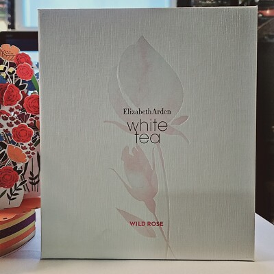ELIZABETH ARDEN WHITE TEA SET,WILD ROSE EAU de TOILETTE SPRAY & BODY CREAM.