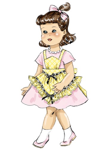 VINTAGE RETRO 40'S RUFFLED FULL HALF APRONS DRESS FOR 18" DOLL PATTERN B6468 NEW - Imagen 5 de 8