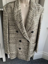 ZARA BLAZER Size M Medium Tweed Style Cream Brown Neutral Double Breasted Button