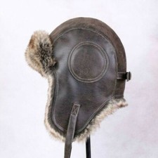 Men faux Leather Aviator Trapper Hat Cap Flying Fur Winter Warm Vintage Beanie