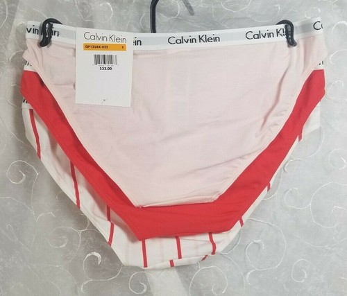 Calvin Klein 3 Cotton Stretch Bikinis S Solid Fuchsia Red, Pink & Striped White - Picture 3 of 3